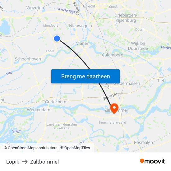 Lopik to Zaltbommel map