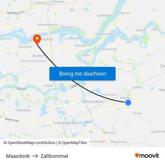 Maasdonk to Zaltbommel map