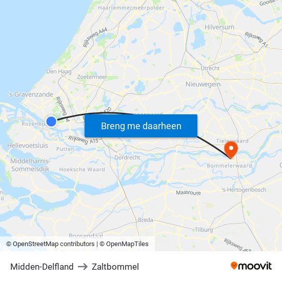 Midden-Delfland to Zaltbommel map