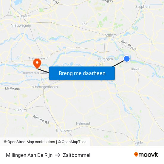 Millingen Aan De Rijn to Zaltbommel map