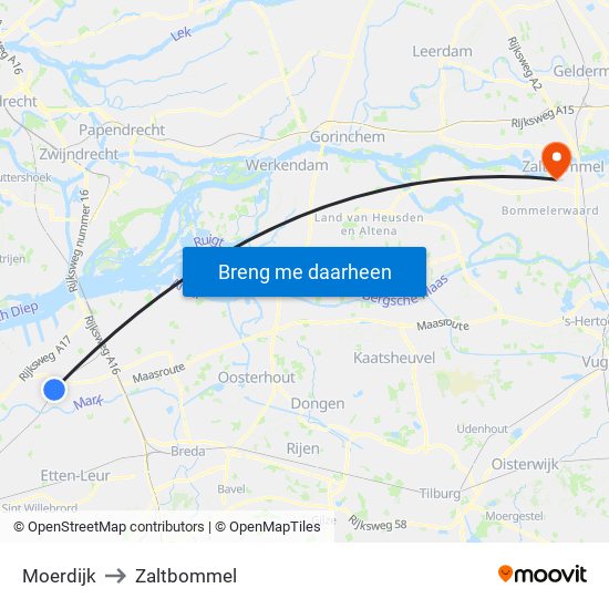 Moerdijk to Zaltbommel map
