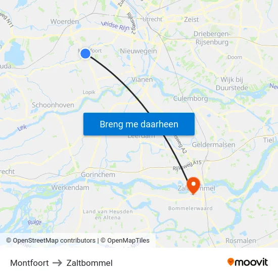 Montfoort to Zaltbommel map