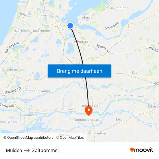 Muiden to Zaltbommel map