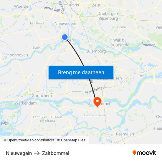 Nieuwegein to Zaltbommel map