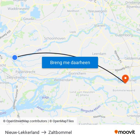 Nieuw-Lekkerland to Zaltbommel map