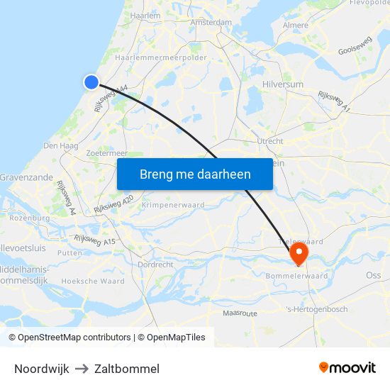 Noordwijk to Zaltbommel map