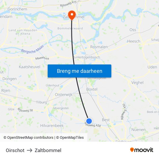 Oirschot to Zaltbommel map
