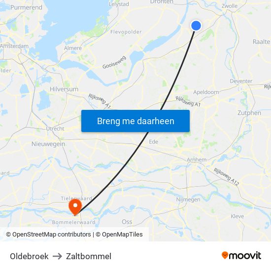 Oldebroek to Zaltbommel map