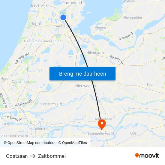 Oostzaan to Zaltbommel map