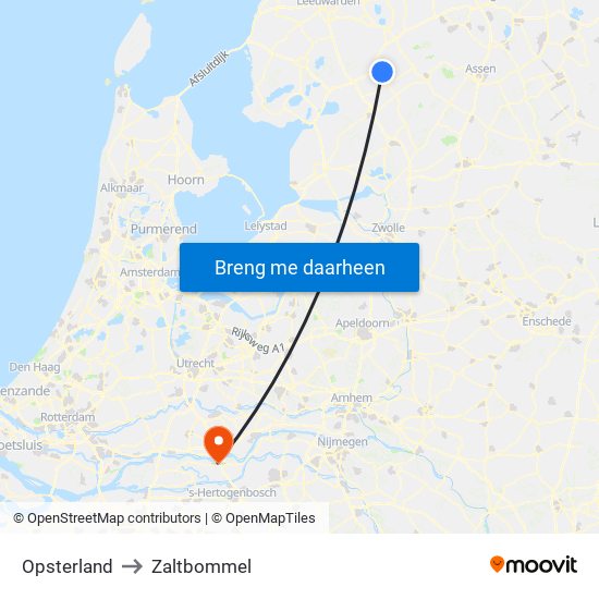 Opsterland to Zaltbommel map