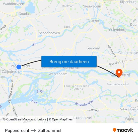 Papendrecht to Zaltbommel map