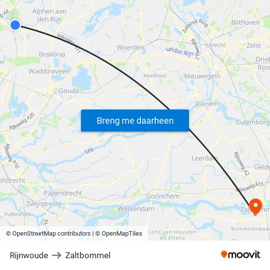 Rijnwoude to Zaltbommel map