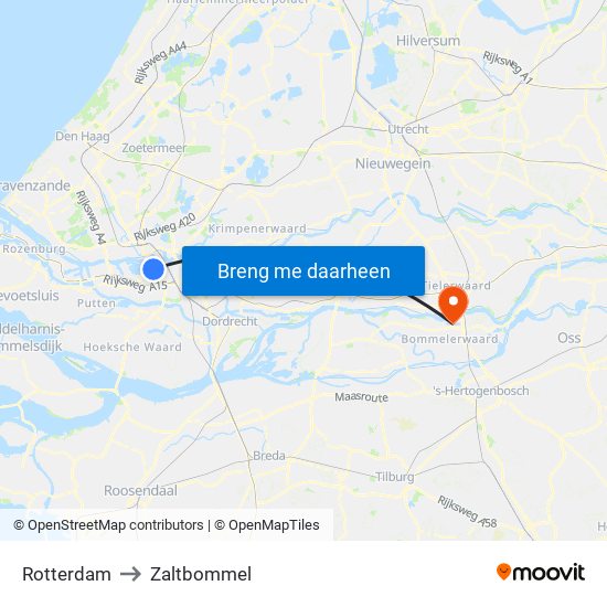 Rotterdam to Zaltbommel map