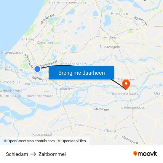 Schiedam to Zaltbommel map