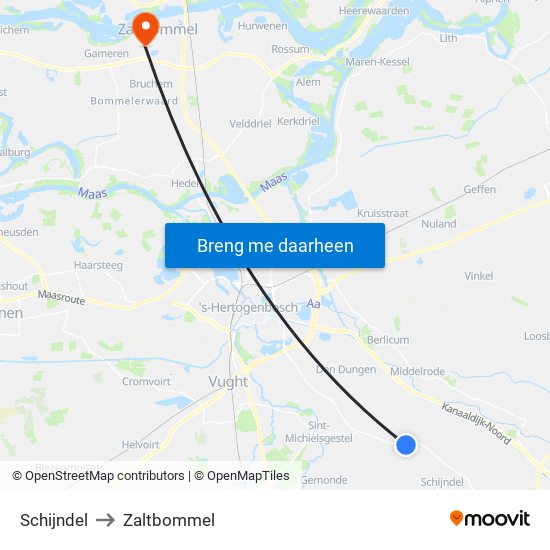 Schijndel to Zaltbommel map