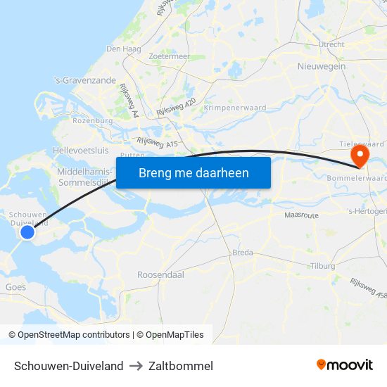 Schouwen-Duiveland to Zaltbommel map