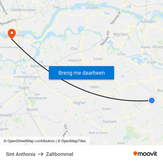 Sint Anthonis to Zaltbommel map