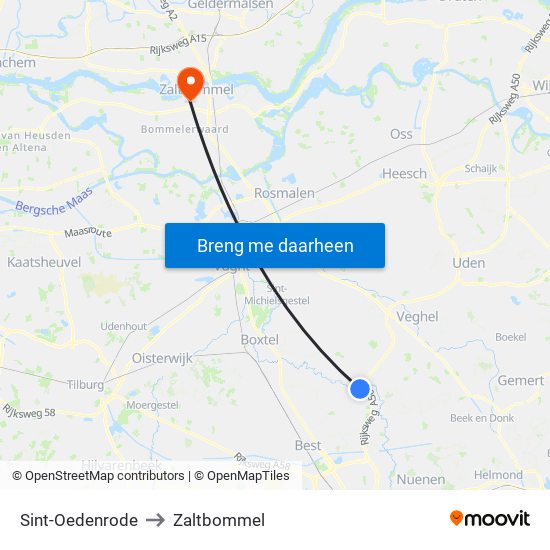 Sint-Oedenrode to Zaltbommel map