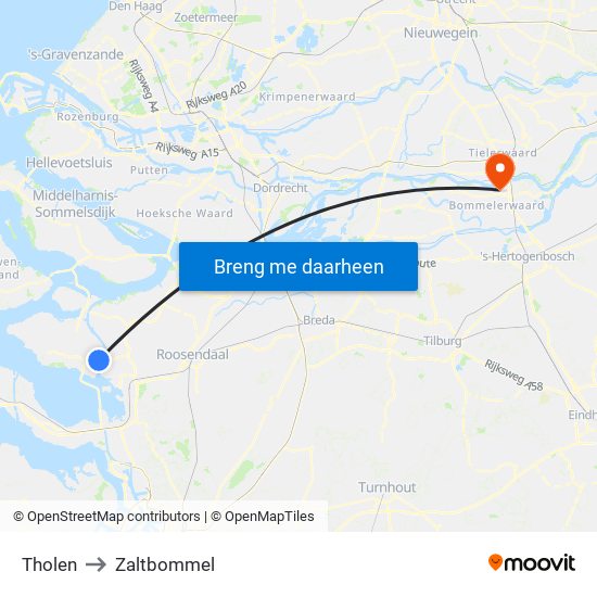 Tholen to Zaltbommel map