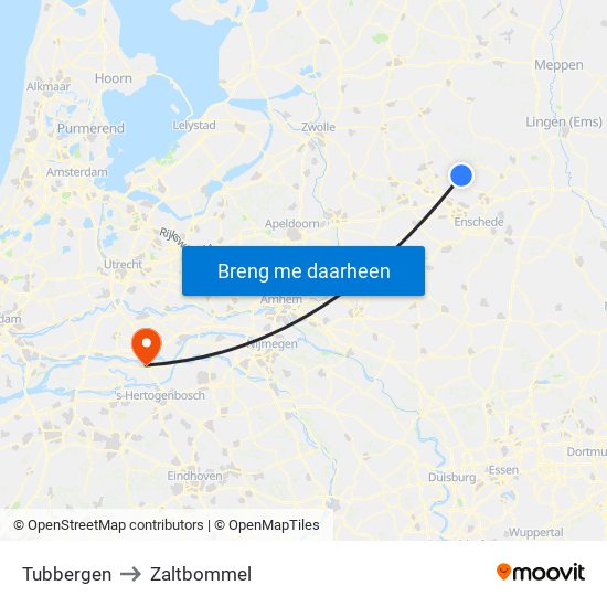 Tubbergen to Zaltbommel map