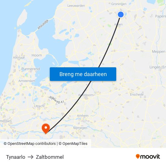 Tynaarlo to Zaltbommel map
