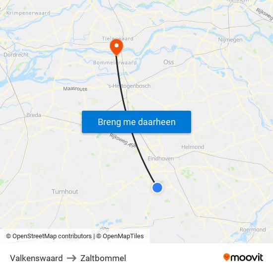 Valkenswaard to Zaltbommel map