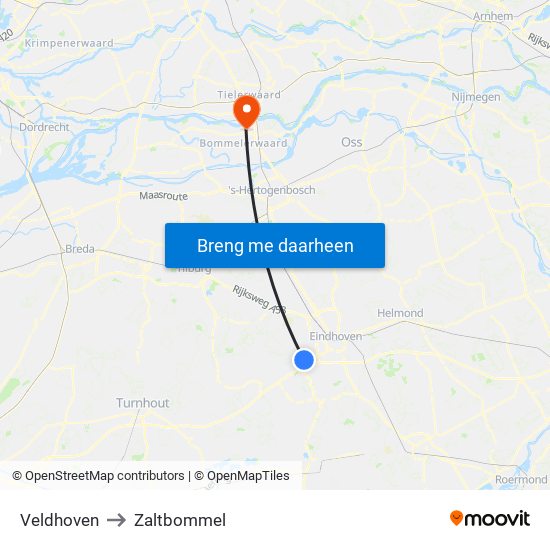 Veldhoven to Zaltbommel map