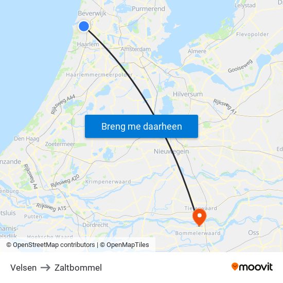 Velsen to Zaltbommel map