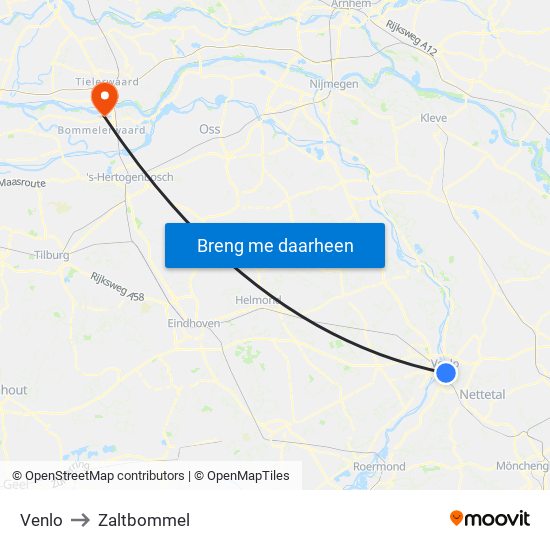 Venlo to Zaltbommel map