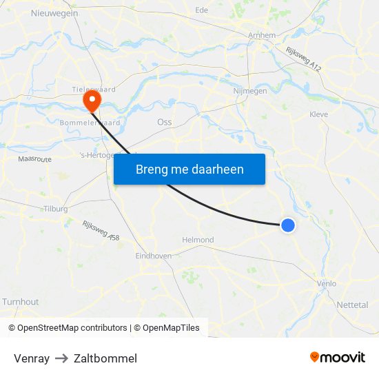Venray to Zaltbommel map