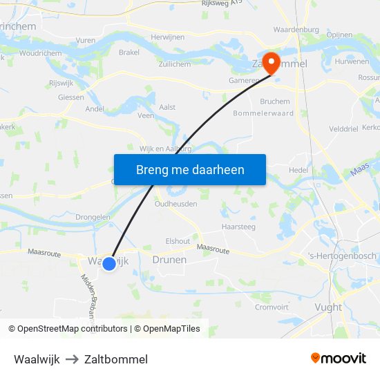 Waalwijk to Zaltbommel map