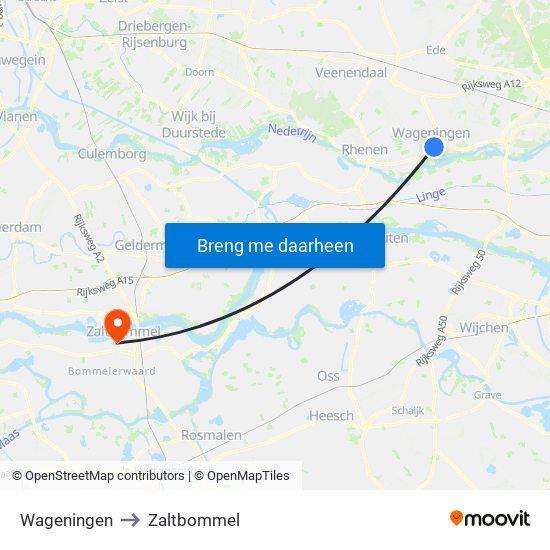 Wageningen to Zaltbommel map