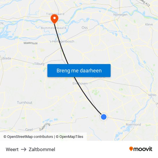 Weert to Zaltbommel map
