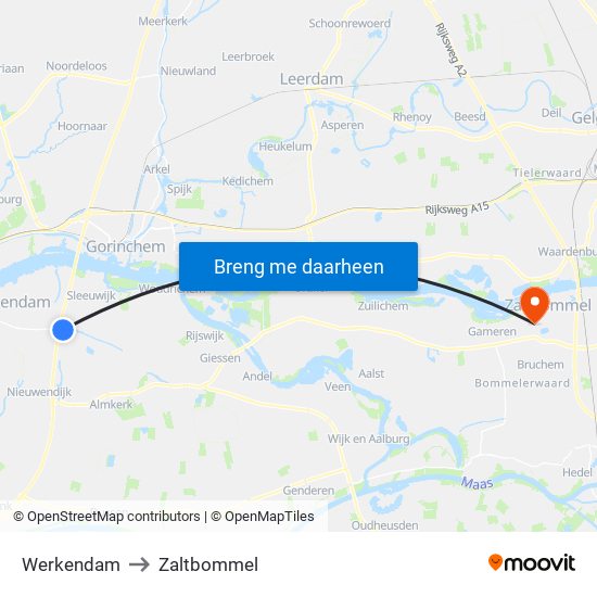 Werkendam to Zaltbommel map