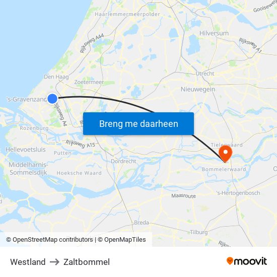 Westland to Zaltbommel map