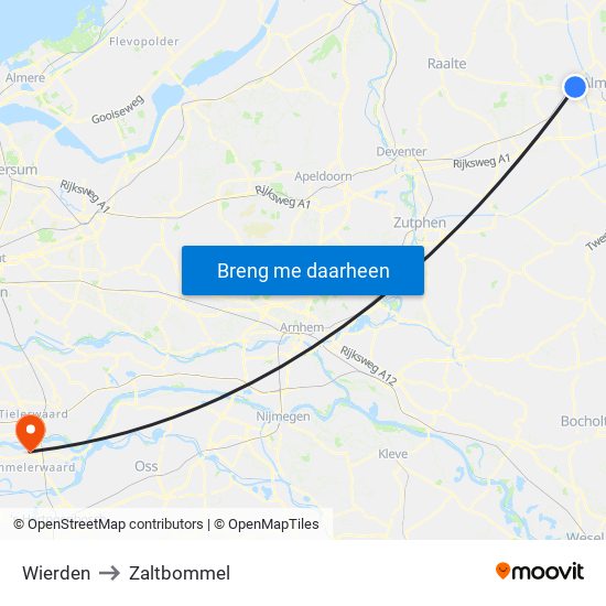 Wierden to Zaltbommel map