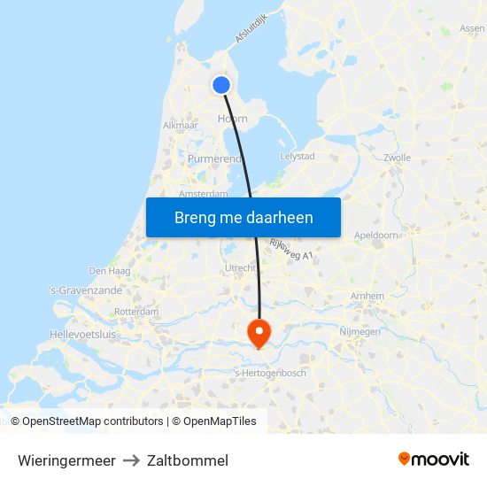 Wieringermeer to Zaltbommel map