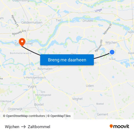 Wijchen to Zaltbommel map