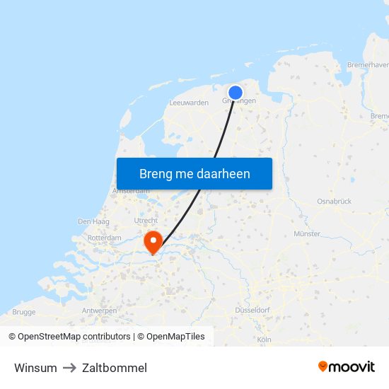Winsum to Zaltbommel map