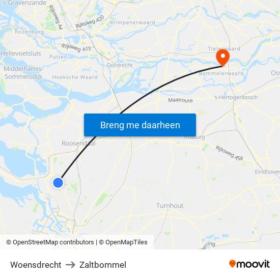 Woensdrecht to Zaltbommel map