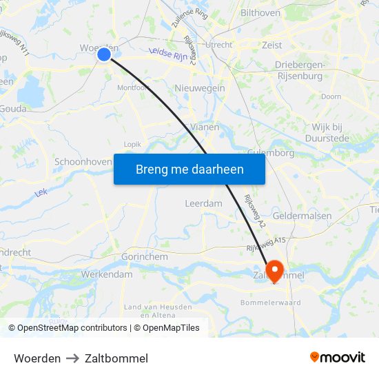 Woerden to Zaltbommel map