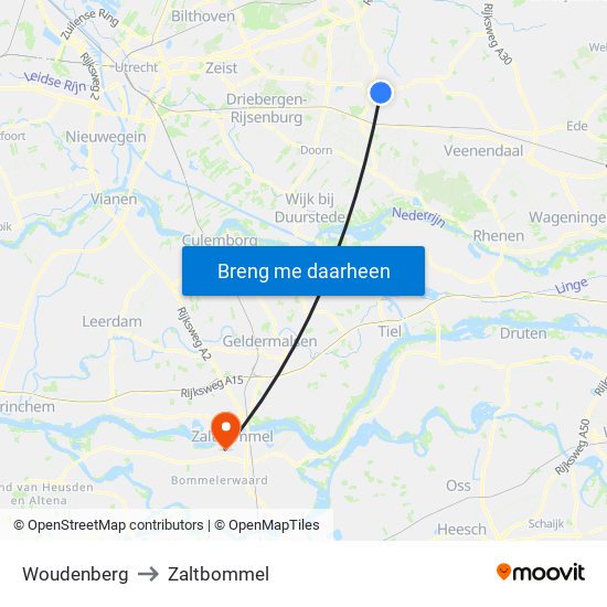 Woudenberg to Zaltbommel map