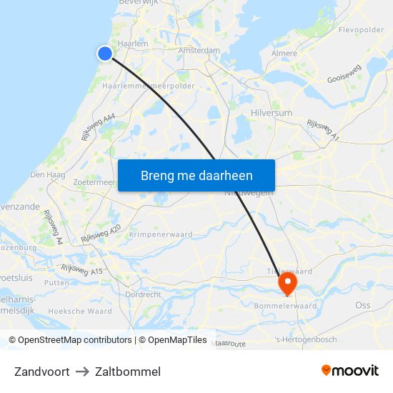 Zandvoort to Zaltbommel map