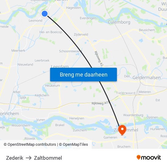 Zederik to Zaltbommel map