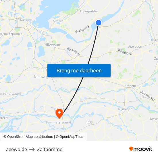 Zeewolde to Zaltbommel map