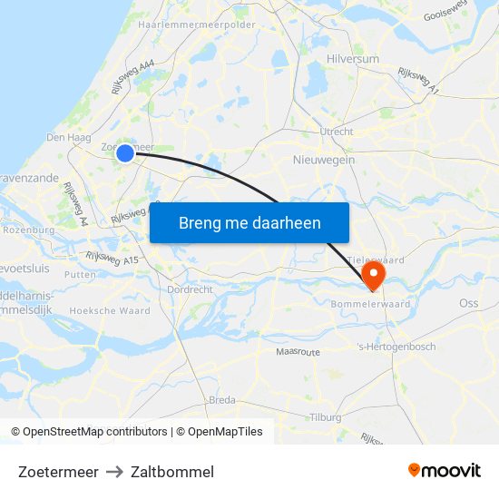 Zoetermeer to Zaltbommel map