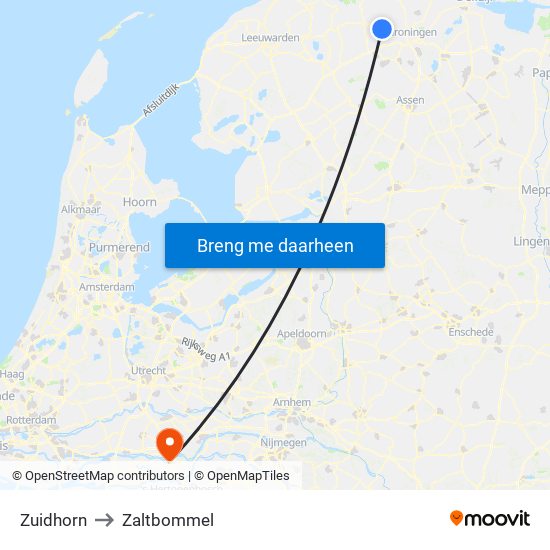 Zuidhorn to Zaltbommel map