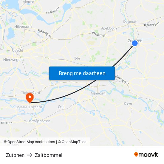 Zutphen to Zaltbommel map