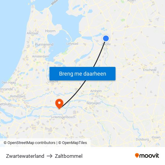 Zwartewaterland to Zaltbommel map
