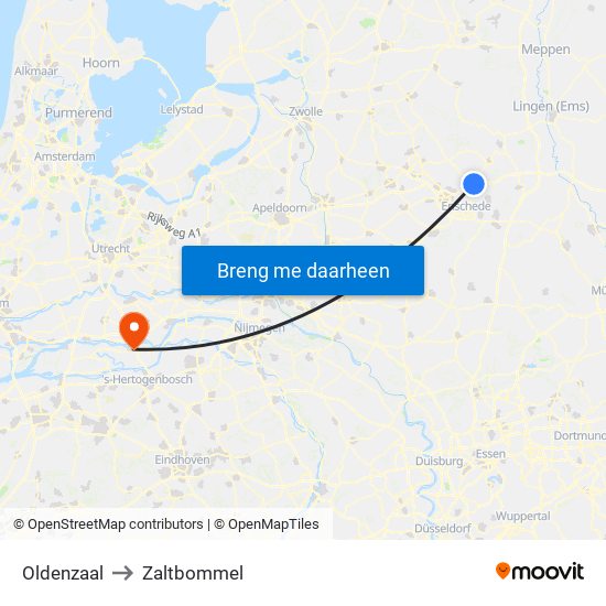 Oldenzaal to Zaltbommel map